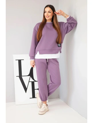 Dámský komplet s máslovou barvou s volnou mikinou a tepláky fialový Dámský komplet s máslovou barvou s volnou mikinou a tepláky fialový