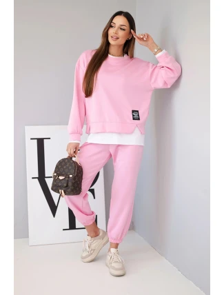 Dámská souprava s máslovou barvou s volnou mikinou a tepláky světle růžový Dámská souprava s máslovou barvou s volnou mikinou a tepláky světle růžový