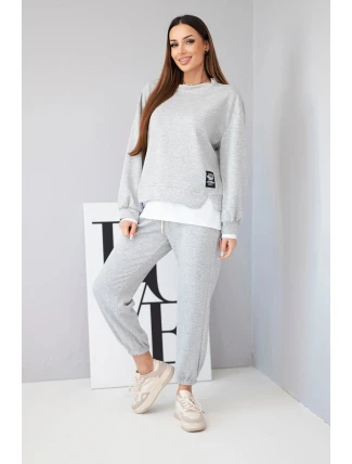 Dámský komplet s máslovou mikinou a volnými tepláky šedý melír Dámský komplet s máslovou mikinou a volnými tepláky šedý melír