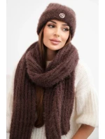 Dámský komplet čepice a dlouhý šátek z měkké příze hnědý Dámský komplet čepice a dlouhý šátek z měkké příze hnědý
