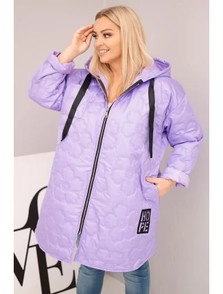 Dámská bunda Plus Size prošívaná s kapucí a nápisem HOPE světle fialová Dámská bunda Plus Size prošívaná s kapucí a nápisem HOPE světle fialová