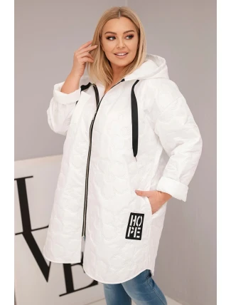 Dámská bunda Plus Size prošívaná s kapucí a nápisem HOPE bílá Dámská bunda Plus Size prošívaná s kapucí a nápisem HOPE bílá