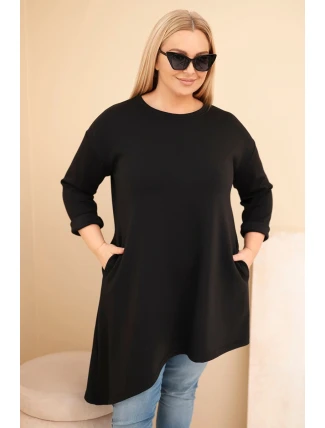 Dámská plus size sukně z viskózy s volným střihem a dlouhým rukávem černá Dámská plus size sukně z viskózy s volným střihem a dlouhým rukávem černá