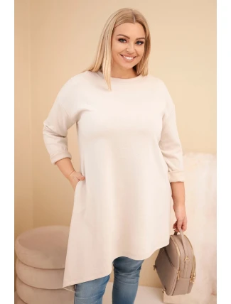 Dámská PLUS SIZE šaty z viskózy s volným střihem a dlouhým rukávem béžová Dámská PLUS SIZE šaty z viskózy s volným střihem a dlouhým rukávem béžová