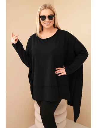 Dámská tunika Plus Size z bavlny s asymetrickým spodním lemem černá Dámská tunika Plus Size z bavlny s asymetrickým spodním lemem černá