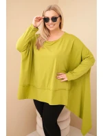 Dámská tunika Plus Size z bavlny s asymetrickým spodním okrajem pistáciová Dámská tunika Plus Size z bavlny s asymetrickým spodním okrajem pistáciová