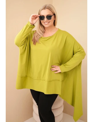 Dámská tunika Plus Size z bavlny s asymetrickým spodním okrajem pistáciová Dámská tunika Plus Size z bavlny s asymetrickým spodním okrajem pistáciová