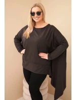 Dámská tunika Plus Size z bavlny s asymetrickým spodem hnědá Dámská tunika Plus Size z bavlny s asymetrickým spodem hnědá