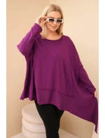 Dámská tunika Plus Size z bavlny s asymetrickým spodním lemem tmavě fialová Dámská tunika Plus Size z bavlny s asymetrickým spodním lemem tmavě fialová