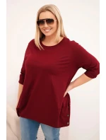 Dámská blůza Plus Size z bavlny s ozdobnými knoflíky a ohrnutými rukávy bordová Dámská blůza Plus Size z bavlny s ozdobnými knoflíky a ohrnutými rukávy bordová