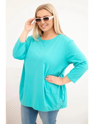 Dámská blůza Plus Size z bavlny s ozdobnými knoflíky a ohrnutými rukávy mátová Dámská blůza Plus Size z bavlny s ozdobnými knoflíky a ohrnutými rukávy mátová