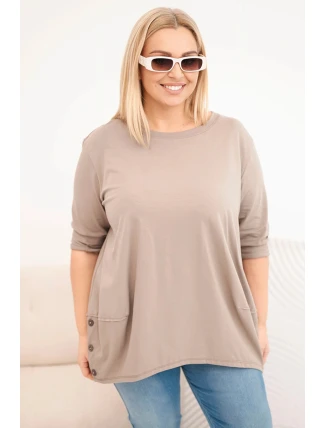 Dámská blůza Plus Size z bavlny s ozdobnými knoflíky a ohrnutými rukávy fango Dámská blůza Plus Size z bavlny s ozdobnými knoflíky a ohrnutými rukávy fango