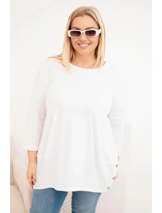 Dámská blůza Plus Size z bavlny s ozdobnými knoflíky a ohrnutými rukávy ecru Dámská blůza Plus Size z bavlny s ozdobnými knoflíky a ohrnutými rukávy ecru
