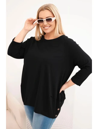 Dámská blůza Plus Size z bavlny s ozdobnými knoflíky a ohrnutými rukávy černá Dámská blůza Plus Size z bavlny s ozdobnými knoflíky a ohrnutými rukávy černá