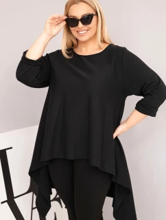 Dámská tunika Plus Size bavlněná s asymetrickým střihem černá