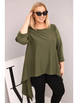 Dámská tunika Plus Size bavlněná s asymetrickým střihem khaki Dámská tunika Plus Size bavlněná s asymetrickým střihem khaki