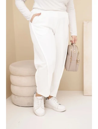 Dámské bavlněné kalhoty Plus Size volného střihu s vysokým pasem ecru