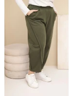 Dámské bavlněné kalhoty Plus Size volného střihu s vysokým pasem khaki