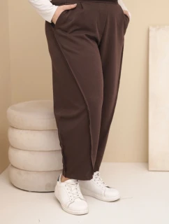 Dámské kalhoty z bavlny Plus Size volného střihu s vysokým pasem hnědé