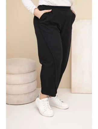 Dámské bavlněné kalhoty Plus Size volného střihu s vysokým pasem černé Dámské bavlněné kalhoty Plus Size volného střihu s vysokým pasem černé