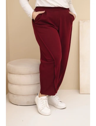 Dámské bavlněné kalhoty Plus Size volného střihu s vysokým pasem bordové Dámské bavlněné kalhoty Plus Size volného střihu s vysokým pasem bordové