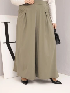 Dámské bavlněné kalhoty Plus Size s širokými nohavicemi a volným střihem khaki