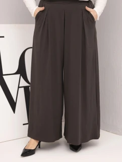 Dámské bavlněné kalhoty Plus Size s širokou nohavicí a volným střihem hnědé