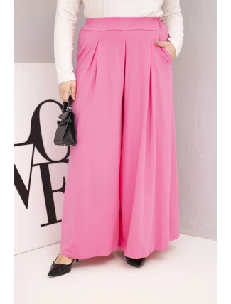 Dámské bavlněné kalhoty Plus Size s širokými nohavicemi a volným střihem světle růžové