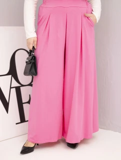 Dámské bavlněné kalhoty Plus Size s širokými nohavicemi a volným střihem světle růžové