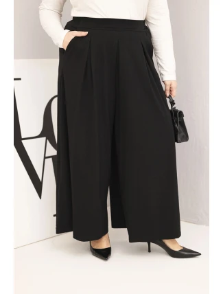 Dámské bavlněné kalhoty Plus Size s širokými nohavicemi a volným střihem černé