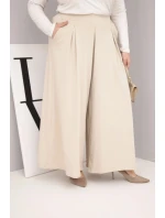 Dámské bavlněné kalhoty Plus Size s širokými nohavicemi a volným střihem béžové