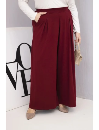 Dámské bavlněné kalhoty Plus Size s širokými nohavicemi a volným střihem bordové