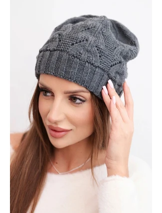 Dámská zimní pletená čepice s krajkovým vzorem K427 grafitová Dámská zimní pletená čepice s krajkovým vzorem K427 grafitová