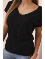 Dámská blůza bavlněná s výstřihem do V a krátkým rukávem černá Dámská blůza bavlněná s výstřihem do V a krátkým rukávem černá