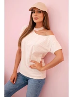 Dámská bavlněná blůza na jedno rameno s chokerem prachově růžová Dámská bavlněná blůza na jedno rameno s chokerem prachově růžová