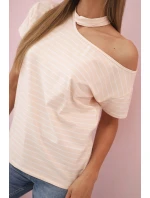 Dámská bavlněná blůza na jedno rameno s chokerem prachově růžová Dámská bavlněná blůza na jedno rameno s chokerem prachově růžová