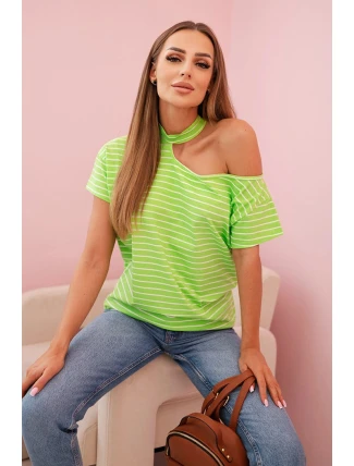 Dámská bavlněná blůza na jedno rameno s chokerem pruhovaná zelená Dámská bavlněná blůza na jedno rameno s chokerem pruhovaná zelená