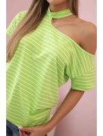 Dámská bavlněná blůza na jedno rameno s chokerem pruhovaná zelená Dámská bavlněná blůza na jedno rameno s chokerem pruhovaná zelená
