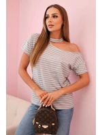 Dámská bavlněná blůza s pruhy na jedno rameno s chokerem šedá Dámská bavlněná blůza s pruhy na jedno rameno s chokerem šedá