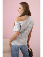 Dámská bavlněná blůza s pruhy na jedno rameno s chokerem šedá Dámská bavlněná blůza s pruhy na jedno rameno s chokerem šedá