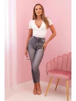 Dámské bavlněné body s výstřihem do V a nařasením ecru