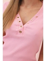 Dámská bavlněná pruhovaná šaty s V výstřihem a knoflíky světle růžová Dámská bavlněná pruhovaná šaty s V výstřihem a knoflíky světle růžová