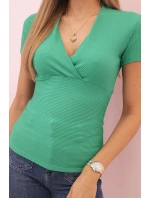 Dámská pruhovaná bavlněná blůza s překříženým výstřihem zelená Dámská pruhovaná bavlněná blůza s překříženým výstřihem zelená