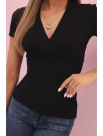 Dámská pruhovaná bavlněná blůza s překládaným výstřihem černá Dámská pruhovaná bavlněná blůza s překládaným výstřihem černá