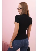 Dámská pruhovaná bavlněná blůza s překládaným výstřihem černá Dámská pruhovaná bavlněná blůza s překládaným výstřihem černá