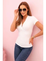 Dámská bavlněná pruhovaná blůza s překříženým výstřihem bílá Dámská bavlněná pruhovaná blůza s překříženým výstřihem bílá