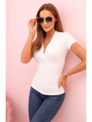 Dámská bavlněná pruhovaná blůza s překříženým výstřihem bílá Dámská bavlněná pruhovaná blůza s překříženým výstřihem bílá