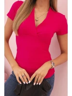 Dámská pruhovaná bavlněná blůza s překládaným výstřihem fuchsie Dámská pruhovaná bavlněná blůza s překládaným výstřihem fuchsie