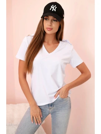 Dámská bavlněná blůza s výstřihem do V a krátkým rukávem bílá Dámská bavlněná blůza s výstřihem do V a krátkým rukávem bílá