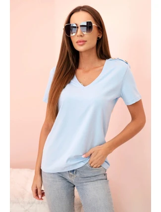 Dámská bavlněná blůza s výstřihem do V a krátkým rukávem modrá Dámská bavlněná blůza s výstřihem do V a krátkým rukávem modrá
